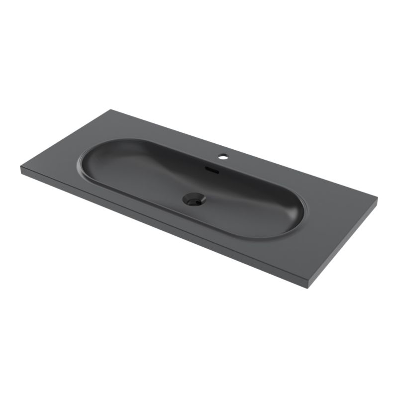 Umywalka konglomeratowa GoodHome Cavally 100 cm z syfonem czarna