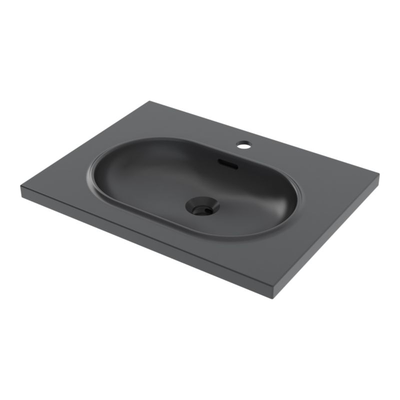 Umywalka konglomeratowa GoodHome Cavally 60 cm z syfonem czarna