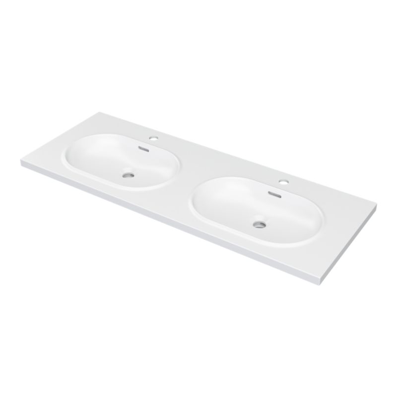 Umywalka konglomeratowa GoodHome Cavally 120 cm 2-komorowa z syfonem biała