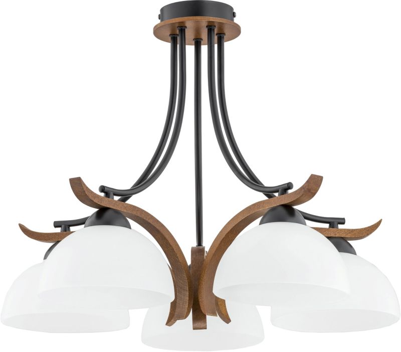 Lampa wisząca Alfa Bafia 5-punktowa E14 czarna / drewno