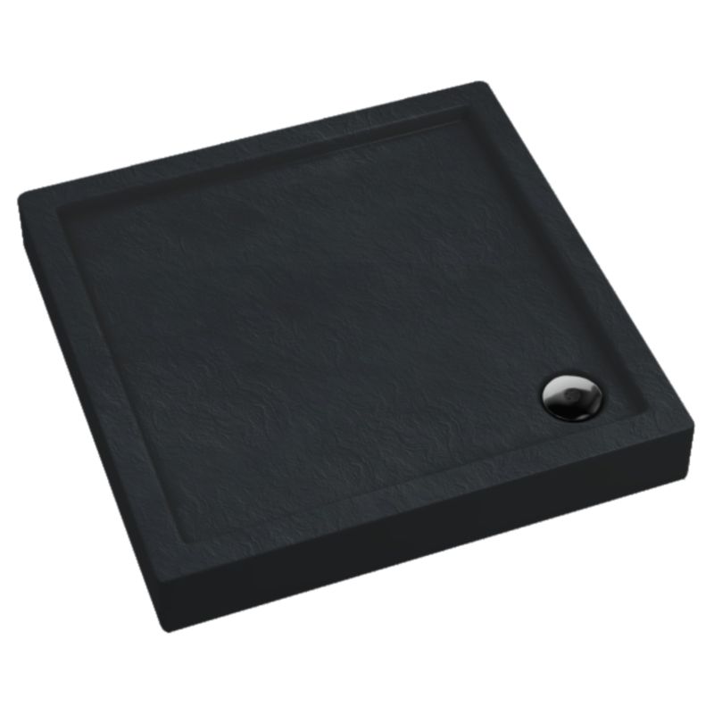 Brodzik zintegrowany Schedpol Lena New Black Stone kwadratowy 80 x 80 x 12 cm czarny strukturalny