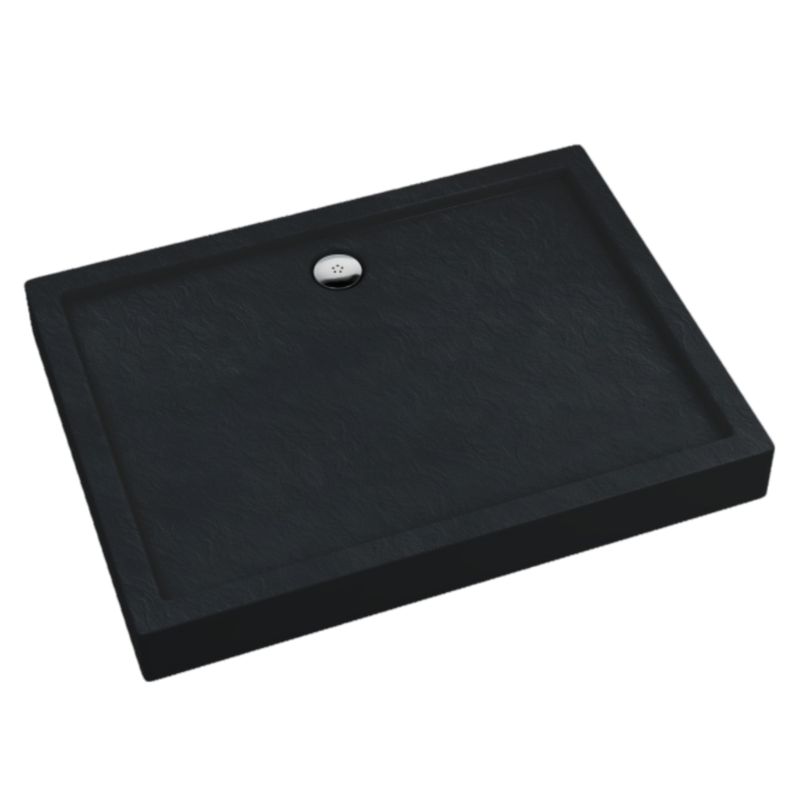 Brodzik zintegrowany Schedpol Lena New Black Stone prostokątny 80 x 100 x 12 cm czarny strukturalny