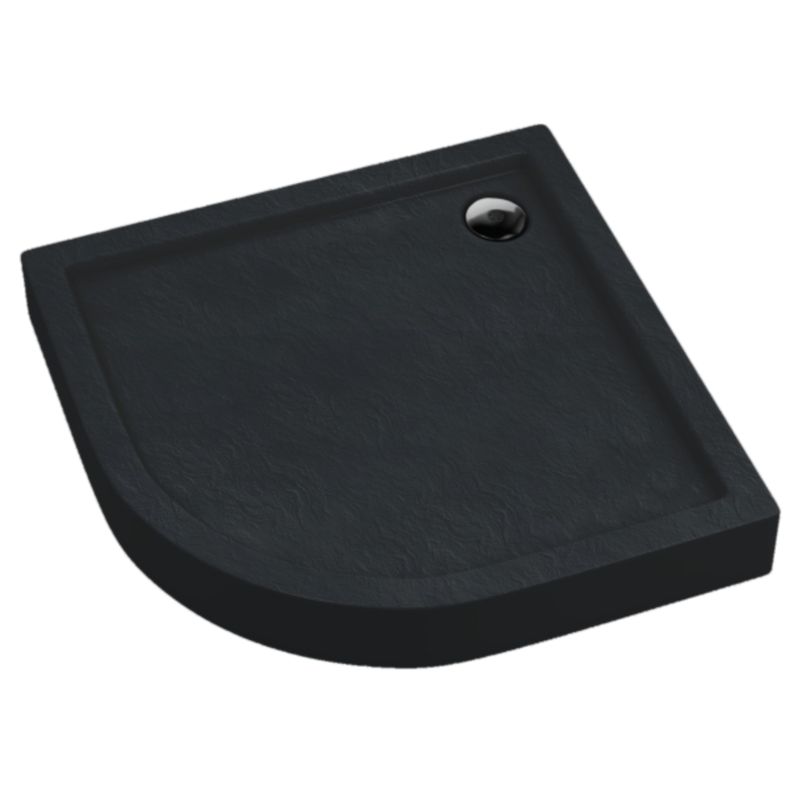 Brodzik zintegrowany Schedpol Lena New Black Stone półokrągły 80 x 80 x 12 cm R55 czarny strukturalny