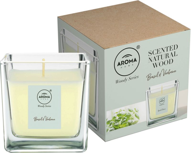 Świeca zapachowa Aroma Home Woody Series bazylia i verbena 155 g