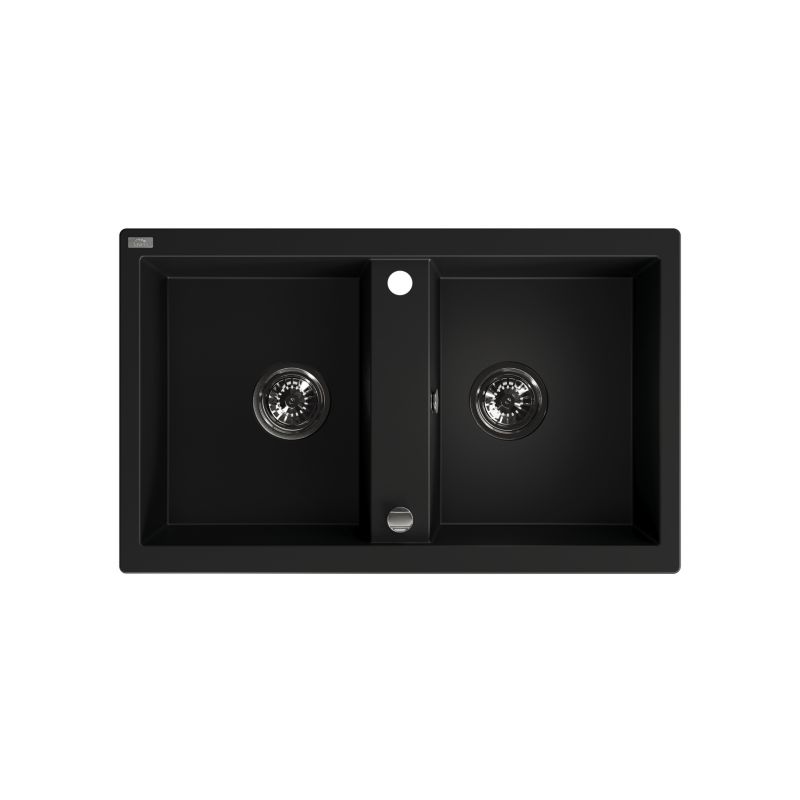 Zlewozmywak granitowy Laveo Shire 2-komorowy czarny monochromatyczny