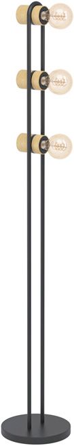 Lampa podłogowa Chieveley 3 x E27 czarno-drewniana